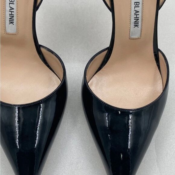 Manolo Blahnik Shiny Black Pointed Heels - Size 38 - Picture 2 of 11